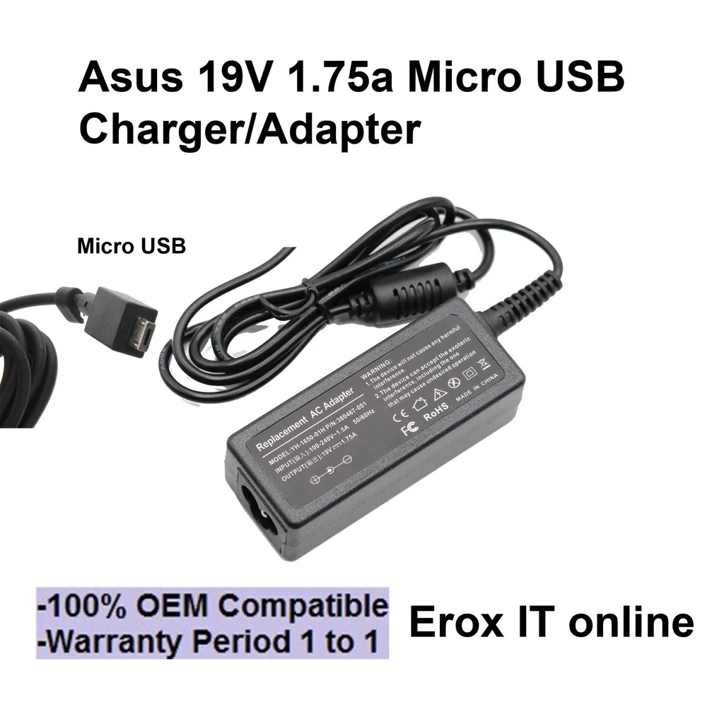 33W 19V 1.75A Micro USB Power Supply Charger Adapter Cable for Asus Eeebook X205TA X205T X205 E202TA E202 X205