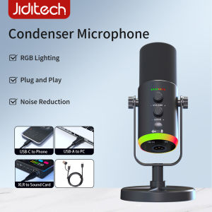 Jiditech RGB Gaming Microphone Noise Canceling Mic Live Streaming Condenser Mic USB/XLR For Phone PC