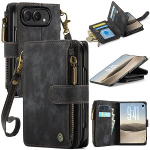 Cho iPhone Duo Wallet đứng trường hợp chất liệu da PU cho Iphone Duo khe đựng thẻ 1 tiền mặt khe cắm túi có khóa kéo có dây đeo cổ tay chân đế từ nút tất cả trong 1 (Đen)