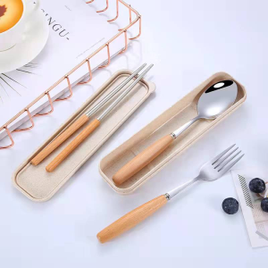 Wood Stainless Steel Cutlery Set Wooden Handle Flatware Knife Fork Spoon Chopsticks