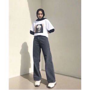 NouraFashion Highwaist Jeans Kulot Wanita Loose / PLAINLOOSE