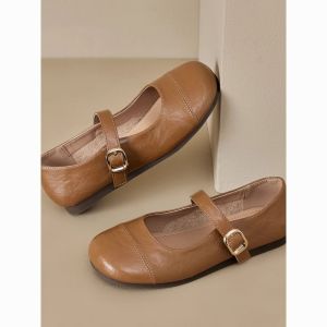 Free Shipping Flat Shallow-Toe Round-Toe Comfortable Flats 2026 Autumn New Collection Soft-Soled Casual Retro Shoes For Women