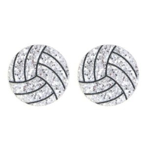 HEALMEYOU Acrylic Sparkling Ball Stud Earrings Basketball Football Soccer Rugby Volleyball Ear Jewelry Personalized Tennis Baseball Acrylic Ball Ear Studs Daily