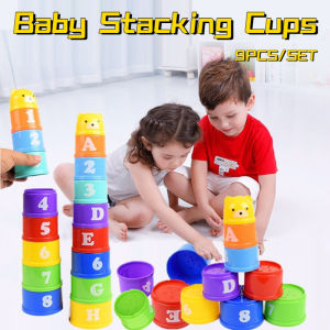 9Pcs Rainbow Colorful Alphanumeric Stacking Cup Tower Educational Baby Toys Mainan Bayi 玩具叠叠乐积木