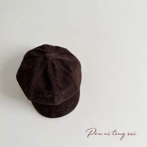 JAYQQ Vải cotton lộn Mũ Beret hình bát giác Chống gió Màu đơn sắc Mũ họa sĩ Thời trang Vải gân Mũ mùa thu đông Bé trai bé gái