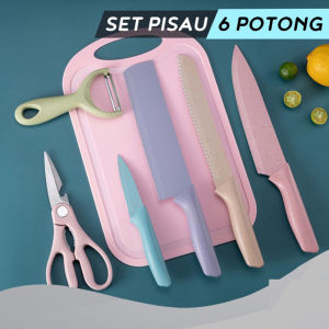 ( BISA COD ) PROMO PISAU DAPUR SET 6 IN 1 WARNA WARNI EVCRIERH DILAPISI ANTI LENGKET / PISAU SET JERAMI WARNA / PISAU SET DAPUR SERBAGUNA / KNIFE SET