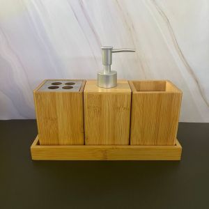 YANDUN ไม้ไผ่ไม้ไผ่ ชุดกล่องเก็บของในห้องน้ำ ว่างเปล่า ง่ายๆ ที่ใส่แปรงสีฟัน ถ้วยเก็บยาสีฟัน จุได้มาก ขวดโลชั่นปั๊มกด ของใช้ในครัวเรือน