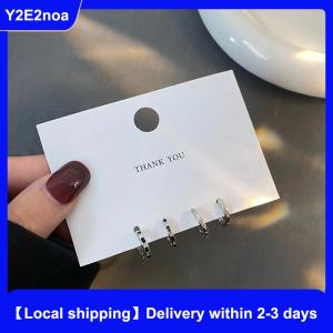 【Local shipping】 4PCS Stainless Steel Crystal Hoop Earrings Cool Daily Wear Jewelry Accessories