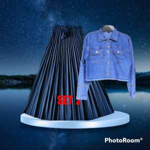 SETELAN  WANITA KOBEX 1 SET ROK BAJU KEMEJA HIJAB/PROMO PAKET HEMAT SETELAN WANITA 3 IN 1 BAWAHAN ROK ATASAN KEMEJA HIJAB POLOS/B ISA COD