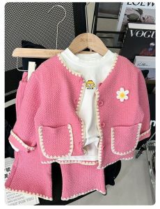 Setelan Anak Perempuan Import Model Cardigan Bunga Saku Depan List Warna Kulot Terbaru Fashionable
