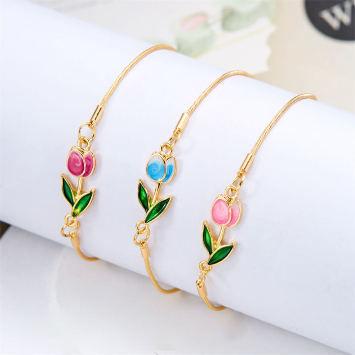 Stainless Steel Bohemian Colorful Dripping Oil Opening Bracelet Bangle  Charms Women Gold Color Vintage Statement Jewelry Gift