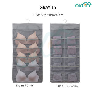 [OKLIFE. SG]Double Sided  Storage Bag Folding Hanging Bra/Bra Hang Socks Underwear Oxford Cloth Wall Hanging Storage