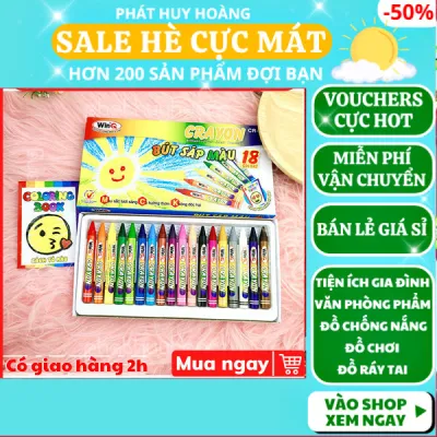 Hộp 18 bút sáp màu giá rẻ tặng kèm sách tô màu nhỏ ✓bút chì màu ✓bút cute ✓bút sáp màu ✓bút sáp nhiều màu ✓Phát Huy Hoàng