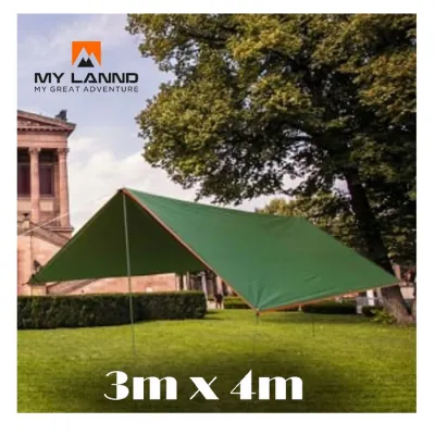 Flysheet Fly Sheet 3m X 4m Tenda Berteduh BUSHCRAFT Tenda Kemah Waterproof 19Looop/19 lubang