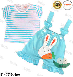 BAYIe - Setelan Baju Anak/Bayi Perempuan Cewek model Jumper/Romper/Hansop motif RABBIT LITTLE SNI umur 3-12 bulan