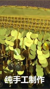 ผ้าพันคอสะโพกเต้นระบำหน้าท้องสำหรับผู้หญิงผ้ากระโปรงเต้นรำพันสะโพกสำหรับเต้นระบำหน้าท้องเข็มขัดระบำหน้าท้องสายคาดเอวพร้อมเหรียญทอง