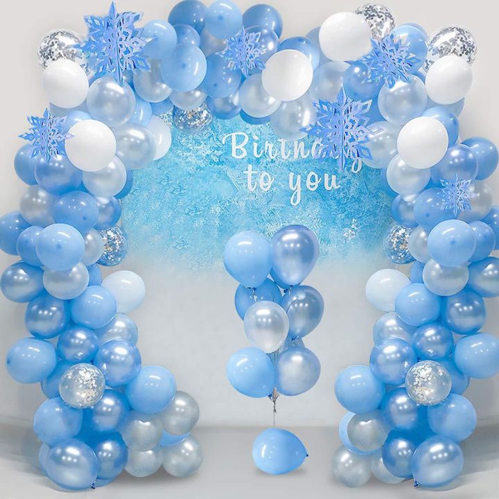 123pcs Balloons Set Blue White Silver Balloon Garland Arch Kit