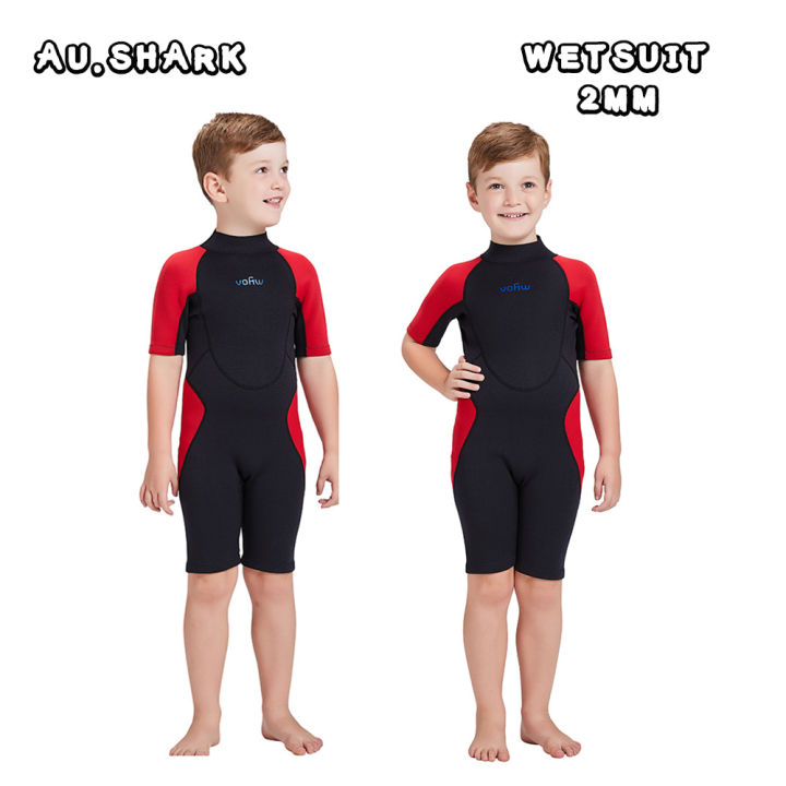 AUSHARK 2 Piece 2.5MM Neoprene Wetsuit Long Sleeves Scuba Diving Swimming  Wet Suit For Kids Rushguard Swimwear