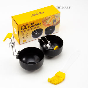Foldable Egg Boiling Set - KRGMNHR 2025 New Water Boiling Egg Cooker Non-stick Egg Boiling Pot 18/10 Egg Boiling Spoon with Stainless Steel Handle and Hook (2-piece set black)