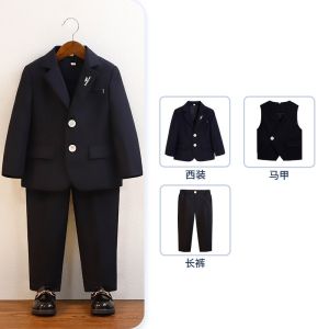 3PCS Set เครื่องแต่งกายเสื้อโค้ทการแสดงเปียโนสำหรับเด็กผู้ชายกางเกงเสื้อกั๊กสูทแบบดั้งเดิมของเสื้อเด็กผู้ชาย