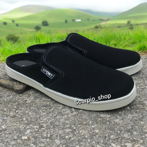 SH625 sepatu sandal slop pria cowok cowo sendal selop motif kotak kotak hitam biru navi