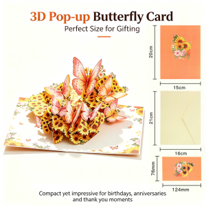 Beautiful Dimensional Butterfly Pop Up Card with Vibrant Floral Colors Complete with Envelopes for Celebrating Mom Wife Daughter on Any Special Day