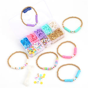 1100pcs/Box 6mm Polymer Fimo Clay Beads Alphabet Letter Beads CCB Round Ball Beads Heart Charm with Elastic String for home living Bracelet DIY Jewelry Making Beads Kit Accessories