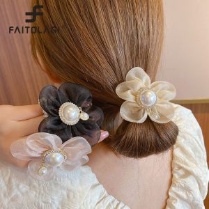 1 Chiếc Nhẫn Buộc Tóc Organza Đính Đá Ngọc Trai Nhẫn Ruột Già Hàn Quốc Cho Nữ Dây Buộc Tóc Đuôi Ngựa Dây Cao Su Phụ Kiện Tóc