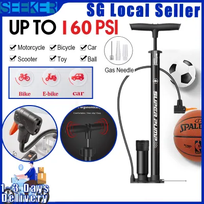🇸🇬 Fast Delivery Bicycle Floor Air Pump With 160PSI Gauge High Pressure Cycling Bike Air Pump Inflator Road Bike Cycling Air Pump Tire Ball Inflator Alloy gifts Christmas present