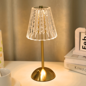 1pc Modern Gold‑Tone Metal LED Table Lamp Pleated Fabric Shade Touch Control USB Bedside Lamp Gift for Bedroom & Living Room