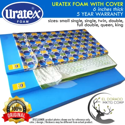 Uratex Foam with Cover 6 inches thick 100% ORIGINAL 30x75 36x75 42x75 48x75 54x75 60x75 72x75 | small single twin double queen king family | uratex bed foam mattress trifold futon el dorado mktg corp