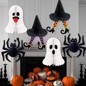 AODDO 3D Honeycomb Design Halloween Honeycomb Ball Pendant Hanging Pendant Style Paper Craft Material Paper Lantern Decorations Festive Ceiling Mountable Pumpkin Spider Decorations Halloween Party
