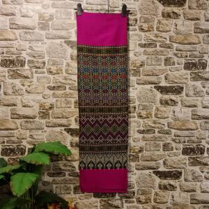 175.ผ้าฝ้าย ผ้าทอทั้งผืน ลายยกดอกโบราณ สีชมพูบานเย็น