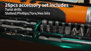 4.2V Cordless Electric Screwdriver Set 26PCS Mini Power Drill Tool Kit 1500mAh USB Charging With LED Light