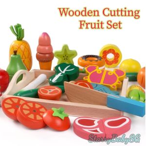 SG Seller Style Wooden Pretend Play Kitchen Set For Kids Toddlers Microwave Toaster Mixer Coffee Machine Waffle Cake