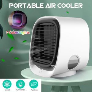 Máy Điều Hòa Không Khí Cầm Tay Mini Máy Tạo Độ Ẩm Điều Hòa Ánh Sáng 3 Màu Máy Lọc Máy Làm Mát Không Khí Để Bàn USB Quạt Có Bình Chứa Nước Gia Đình 5V