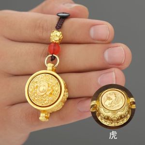 已开光 招财 新款黄铜十二生肖招财钥匙扣聚宝盆转转旋转挂件随身手把挂饰礼物 Fortune New Brass Zodiac Keychain Cornucope Revolving Pendant Hand Handle Hanging Gift