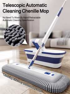 Mop Lit One Tow for Two Uses Water Absorption Stainless Steel Rod Flat Mop Multifunction