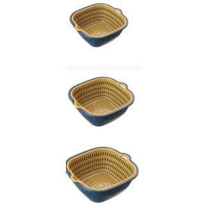 🥦SG🥦 3 sets Double-layer Drain Basket and Container Plastic Vegetable Household Kitchen Washing Basket Washing Fruit 盆