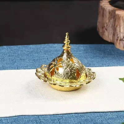 Tempat Bakar Dupa Mabkharah Bulat Arab / Tempat Bakar Dupa Logam Warna Emas Berongga Retro