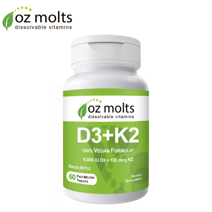 Ozmolts Vitamin D3 + K2 Supplement 5000IU Vitamin D3 & 120 mcg Vitamin K2 (MK7) Chewables to