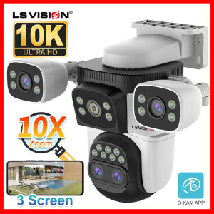 LS VISION สี่เลนส์สามหน้าจอ10X ออปติคอลไฮบริดซูมกล้องวงจรปิด Wi-Fi 10K 20MP เชื่อมต่อกล้องพีทีซีมนุษย์ติดตามบ้านกล้องวงจรปิดกันน้ำการมองเห็นได้ในเวลากลางคืนกลางแจ้งกล้อง IP บันทึก24ชั่วโมง