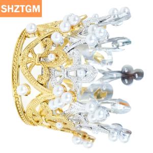 [COD] SHZTGM ยอดเค้กมงกุฎขนาดเล็ก1ชิ้นคริสตัลไข่มุกรัดเกล้าเครื่องประดับผมเด็ก