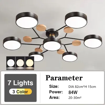 LED Ceiling Lights Flush Mount Wooden Chandelier Modern Design Tri-color Dimmable Pendant Drop Light For Living Room Bedroom Kitchen Office Decorative Lighting Fixtures