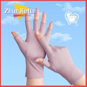zhanjietun Mùa hè băng lụa nửa ngón tay Găng tay phụ nữ thoáng khí mỏng ngón tay Găng tay ngoài trời cưỡi lái xe găng tay Kem chống nắng găng tay