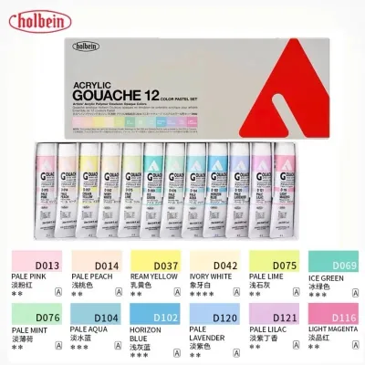 Bộ màu sơn gouache acrylic đục Holbein 12 màu màu macaron 20ml tuýp chính hãng dụng cụ vẽ tranh cho họa sĩ.