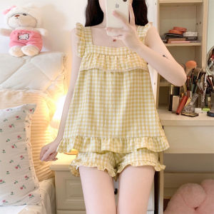 Bộ đồ ngủ cotton mùa hè dành cho nữ với ren xinh xắn bộ đồ mặc nhà cho bé gái phong cách công chúa được ưa chuộng đang thịnh hành trên mạng xã hội livestream xuyên biên giới.