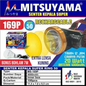 COD Senter Kepala 20 Watt Headlamp Mitsuyama MS-169P Cahaya Putih Rechargeable High Power Ms-169P