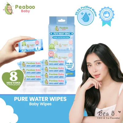 Peaboo Baby Mini Travel Packs Wet Wipes Premium Pure Water Wipes Unscented 99.9% Purified Water