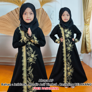 Set Gamis Anak Perempuan Galeri Abaya Turki Terbaru Lebaran 2023/2024 dengan Pashmina - Bahan Satin Bordir Elegan